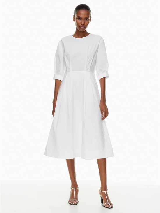 Aritzia Dresses & Skirts - Aritzia Babaton Brighton Poplin White Midi Dress with 3/4 Sleeves XS Fit & Flare